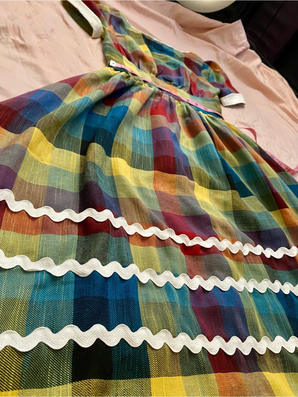 Unique Vintage 1950s Multicolor Plaid Cotton Swing Dress - XS/2, New Tags